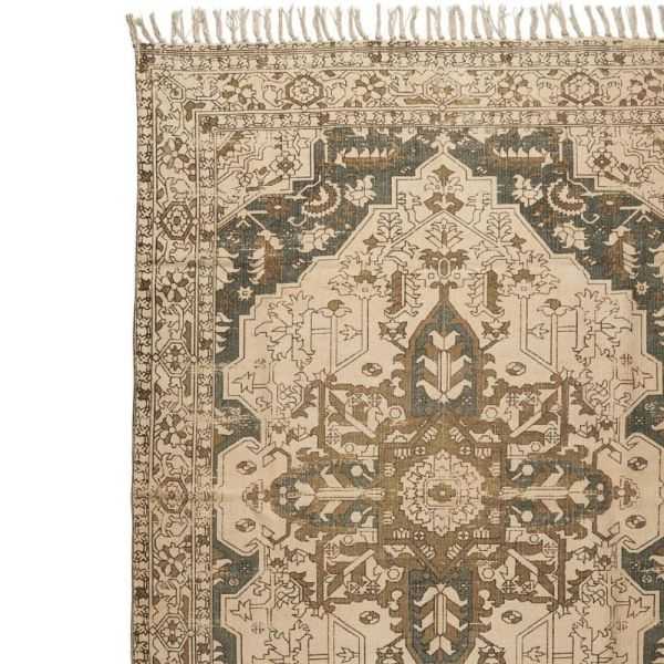 TAPIS TISSE A LA MAIN MARRON ET PETROLE