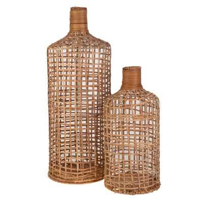 SET 2 BOUTEILLES EN ROTIN 60 X 22 CM