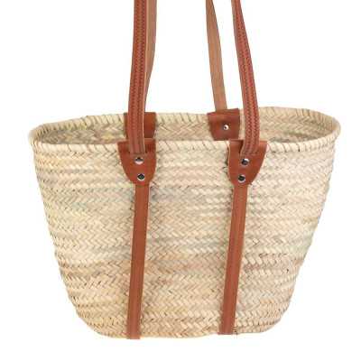 CABAS TRESSE PALMIER AVEC ANSES CUIR 46 X 18 X 30 CM