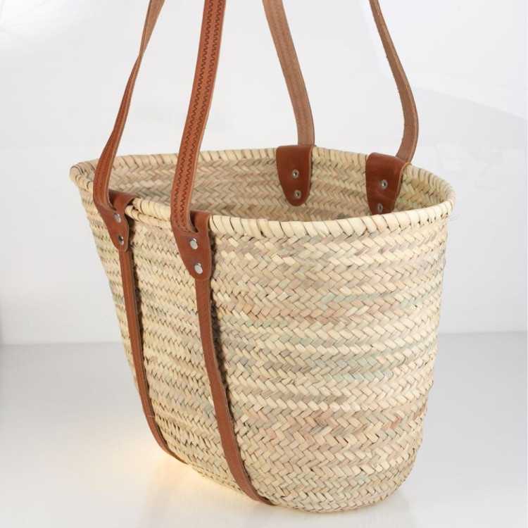 CABAS TRESSE PALMIER AVEC ANSES CUIR 46 X 18 X 30 CM