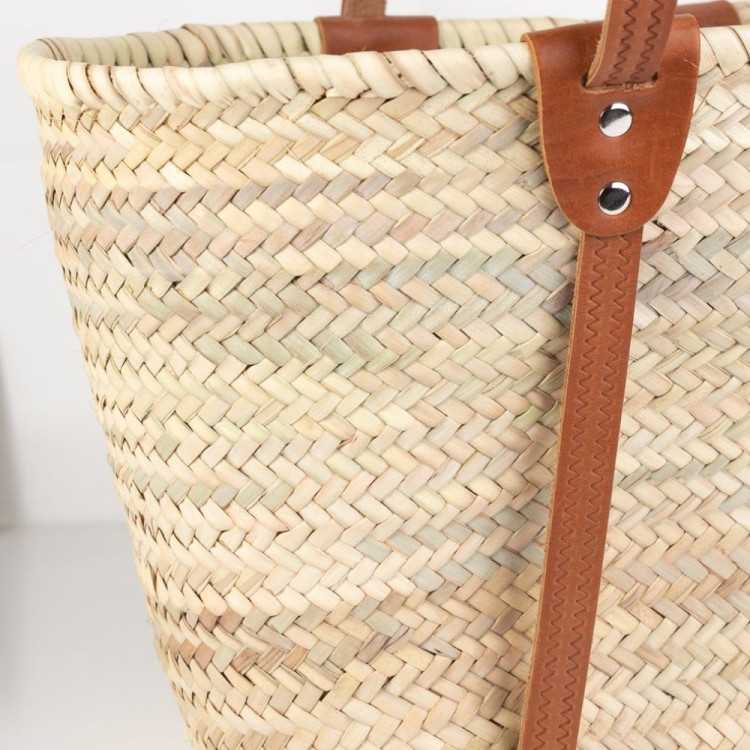 CABAS TRESSE PALMIER AVEC ANSES CUIR 46 X 18 X 30 CM