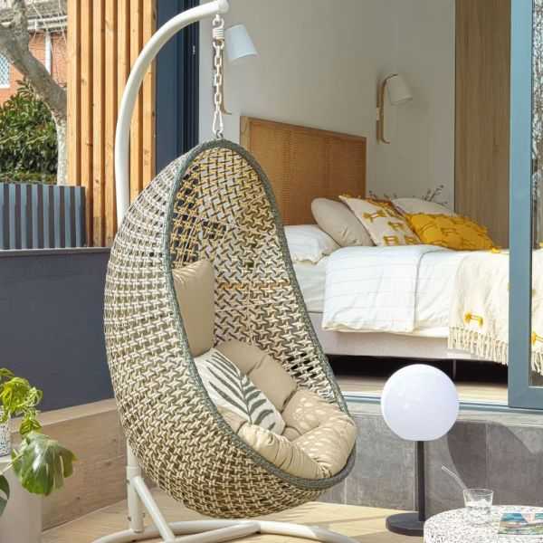 FAUTEUIL SUSPENDU CIRA GRIS CLAIR SUR PIED MULTICOLORE