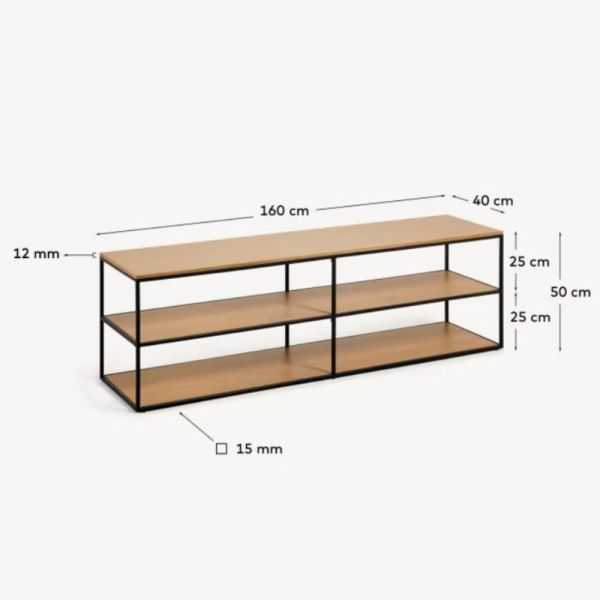MEUBLE TV YOANA EN PLACAGE DE CHENE ETMETAL NOIR 160 X 40 CM