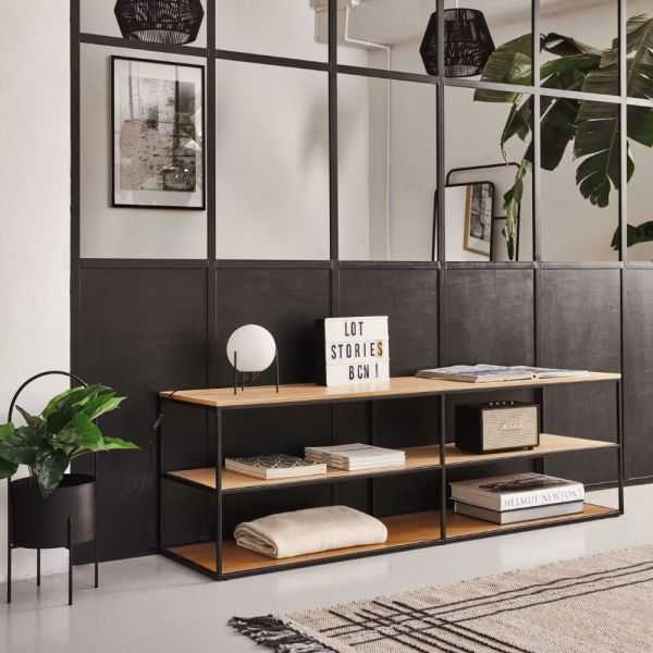 MEUBLE TV YOANA EN PLACAGE DE CHENE ETMETAL NOIR 160 X 40 CM