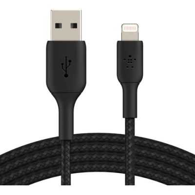 CABLE RENFORCE USB-A VERS LIGHTNING 2M NOIR
