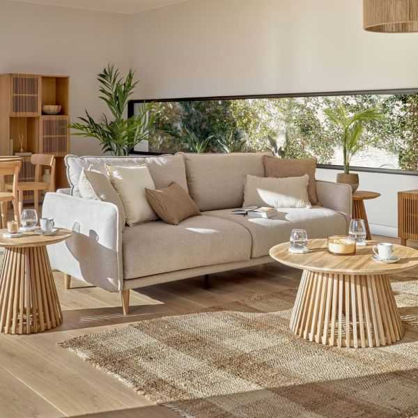 TABLE BASSE JEANETTE EN TECK MASSIF DIAM80 CM