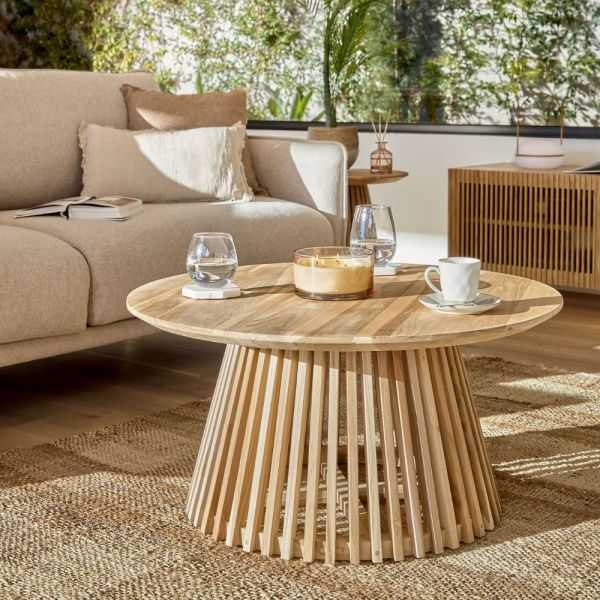 TABLE BASSE JEANETTE EN TECK MASSIF DIAM80 CM