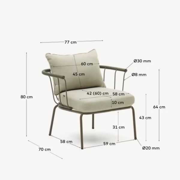SA LG UER ARMCHAIR IN ROPE AND STEEL BROWN PAINTED FINISH