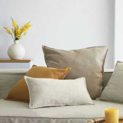 HOUSSE DE COUSSIN BLOK EN LIN BEIGE 60 X 60 CM 2