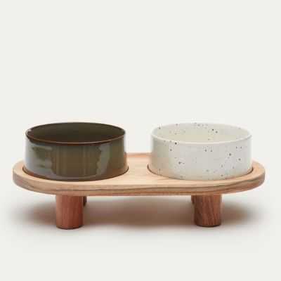 LOT DE 2 GAMELLES DIAMETRE 14 CM AVEC SUPPORT DUMBIBLANC & MARRON