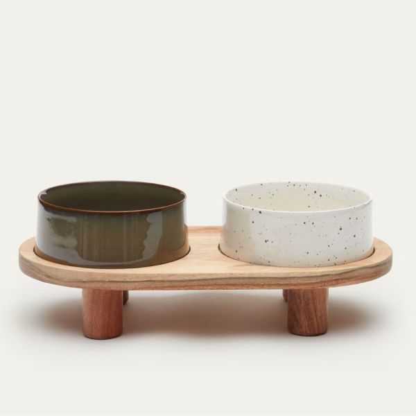 SET OF 2 BOWLS Ø 14 CM WITH WHITE & BROWN DUMBI SUP