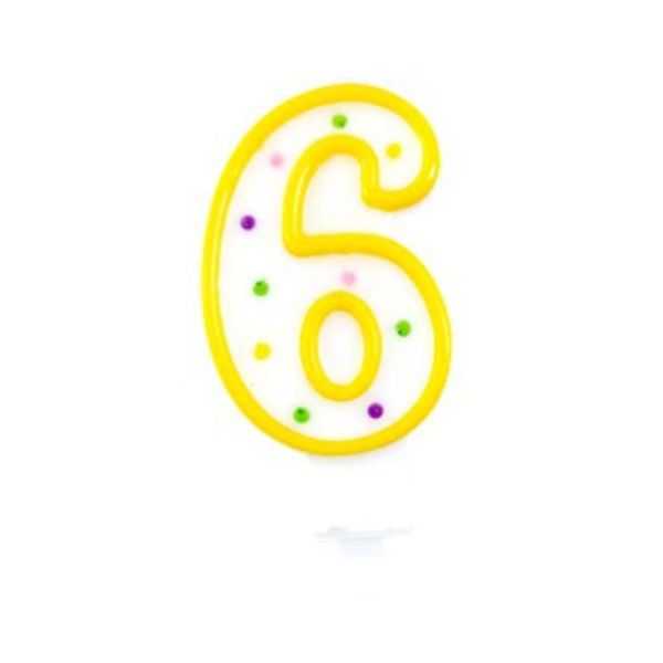 BOUGIE JAUNE CHIFFRE 6 (VENDU A L'UNITE)