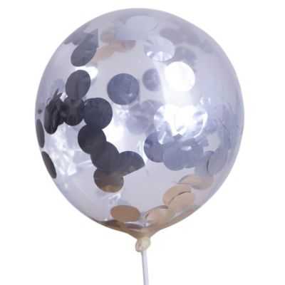 KIT BALLONS 31CM TRANSPARENT CONFETTIS ARGENT (X6)