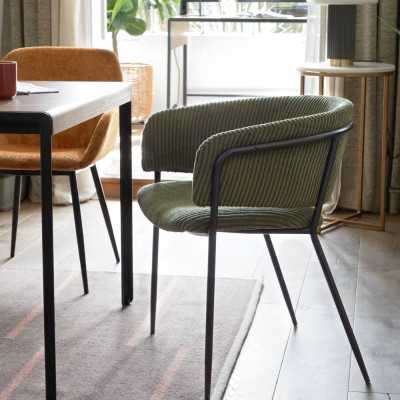 CHAISE RUNNIE EN VELOURS A GROSSES COTES VERT FONCE PIEDS ACIER 2