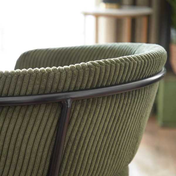 CHAISE RUNNIE EN VELOURS A GROSSES COTES VERT FONCE PIEDS ACIER