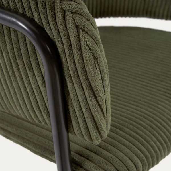 CHAISE RUNNIE EN VELOURS A GROSSES COTES VERT FONCE PIEDS ACIER