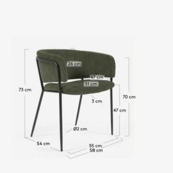 CHAISE RUNNIE EN VELOURS A GROSSES COTES VERT FONCE PIEDS ACIER