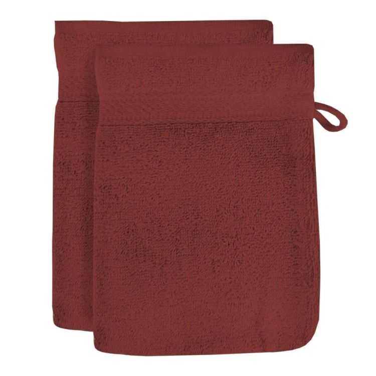 LOT DE 2 GANTS DE TOILETTE EN COTON 500 GR/M2 LAGUNE BRIQUE