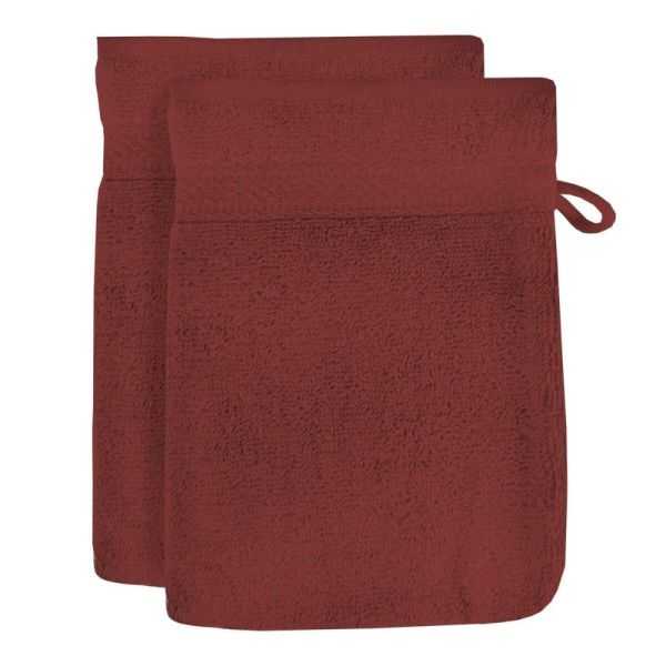LOT DE 2 GANTS DE TOILETTE EN COTON 500 GR/M2 LAGUNE BRIQUE