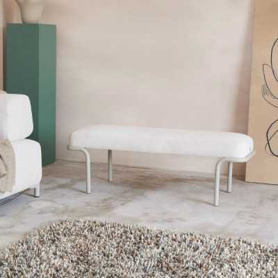 BANC CAMPO 130CM CHENILLE BEIGE METAL GRIS 2