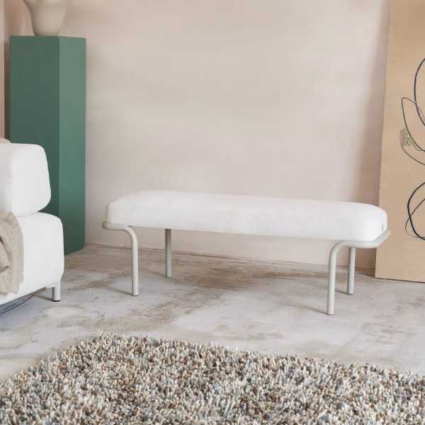 BANC CAMPO 130CM CHENILLE BEIGE METAL GRIS