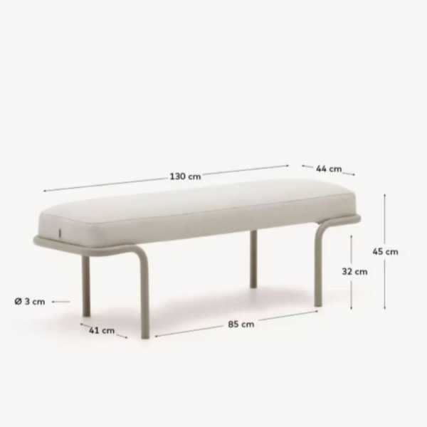 BANC CAMPO 130CM CHENILLE BEIGE METAL GRIS