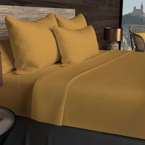 DRAP PLAT EN COTON 240X290 CM UNI MOUTARDE