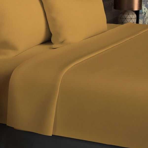 DRAP PLAT EN COTON 240X290 CM UNI MOUTARDE