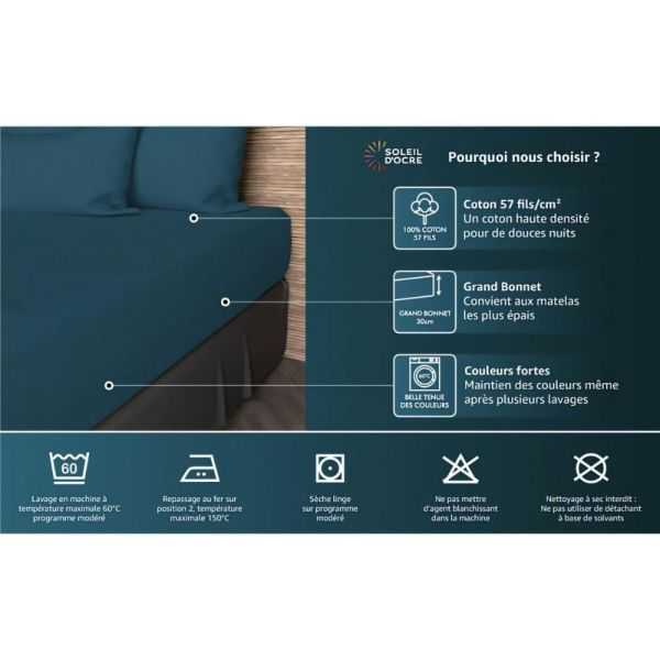 DRAP HOUSSE 57 FILS 90X190 CM UNI BLANC