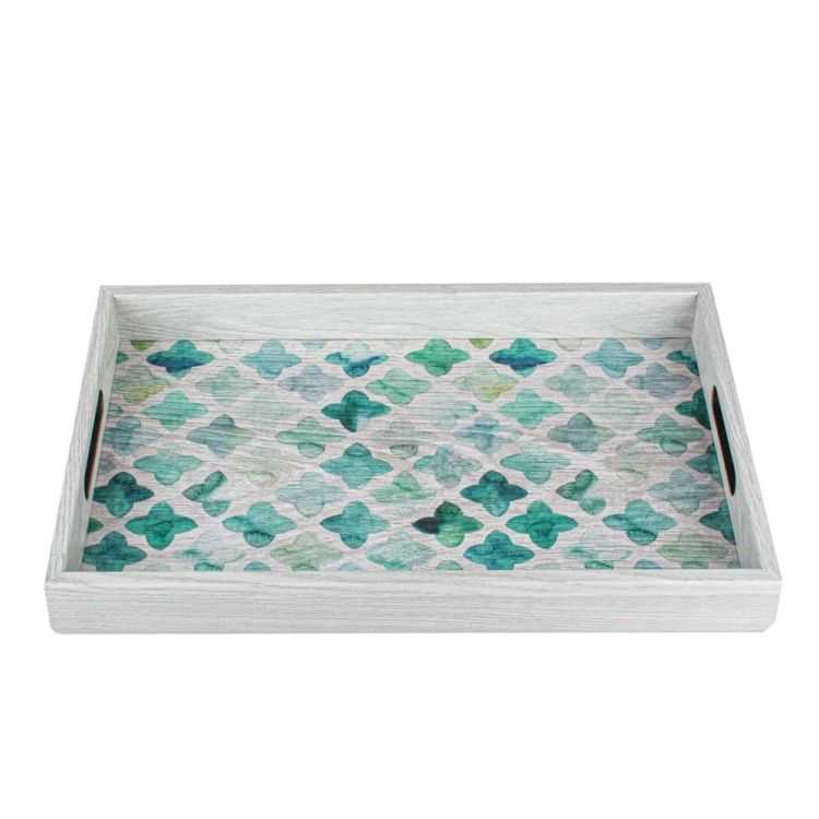 PLATEAU EN BOIS AVEC MOTIF MOSAIQUE VERTE