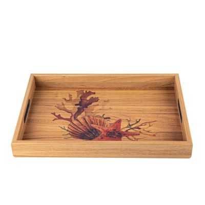 PLATEAU EN BOIS AVEC MOTIF COQUILLE DE MER