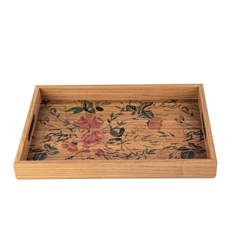 PLATEAU EN BOIS AVEC MOTIF FLORAL