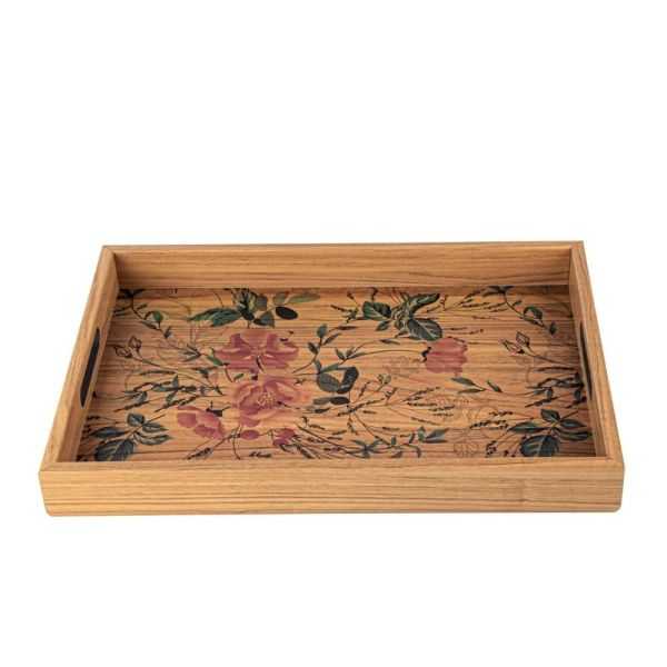 PLATEAU EN BOIS AVEC MOTIF FLORAL