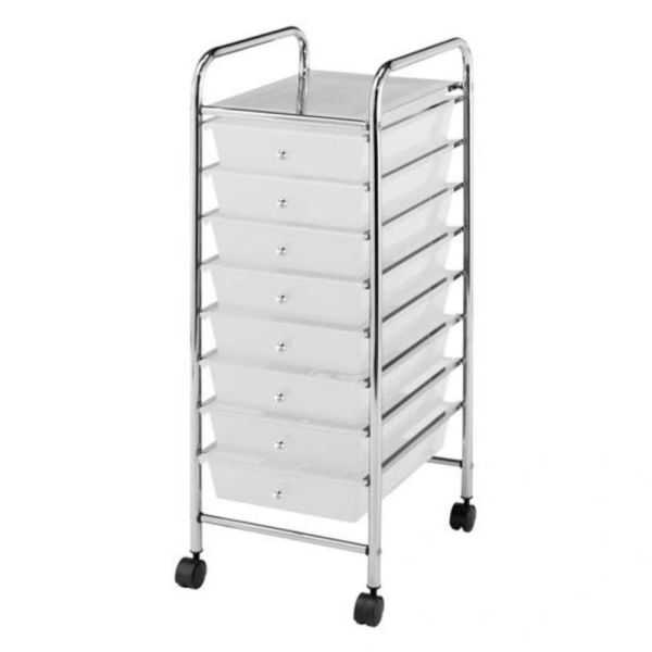 COMMODE METAL PVC 33 X 39 X 83 CM ROUES 8 TIROIRS BLANC