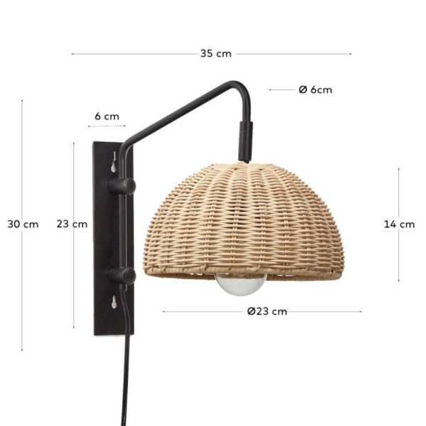APPLIQUE DAMILA METAL NOIR ET ROTIN