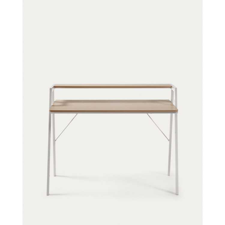 MESA AARHUS EM MELAMINA DE ACABAMENTO NATURAL E PERNAS DE AÇO BRANCO