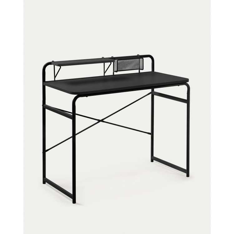 BUREAU FOREMAN EN MÉLAMINE FINITION NOIRE ET PIEDS EN ACIER NOIR 98 X