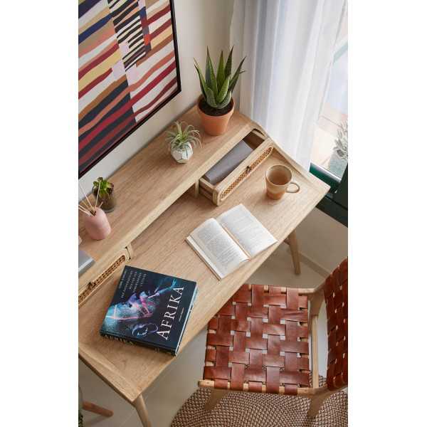 NALU DESK IN MINDI WOOD AND RATTAN...