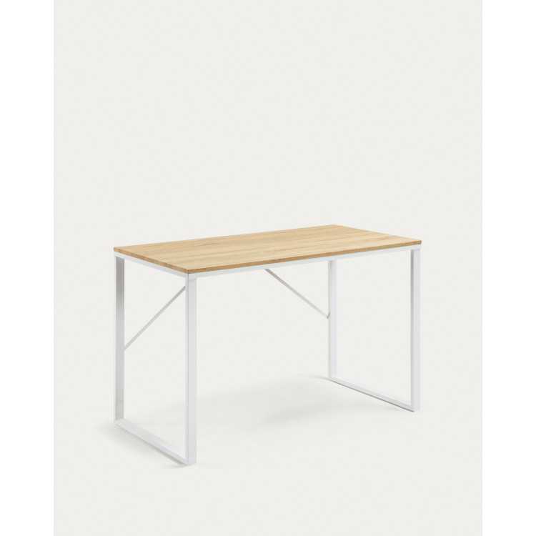 MESA TALBOT EM MELAMINA DE ACABAMENTO NATURAL E PERNAS DE AÇO BRANCO