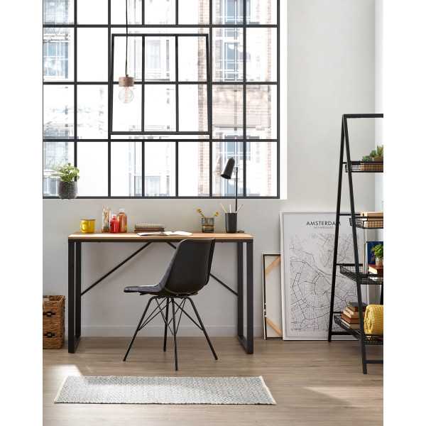 TALBOT DESK IN NATURAL FINISH MELAMINE AND BLACK STEEL LEGS 1