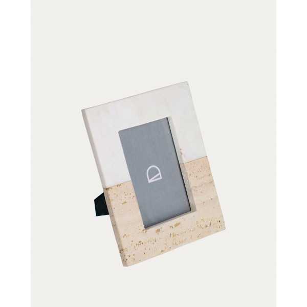 MOLDURA URIA EM MÁRMORE BRANCO E PEDRA BEGE 23 X 18 CM