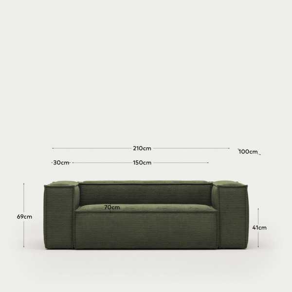 CANAPÉ BLOK 2 PL VELOURS VERT 210 CM