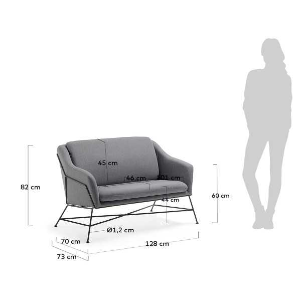 SOFÁ BRIDA 2 LUGARES CINZA ESCURO 128 CM