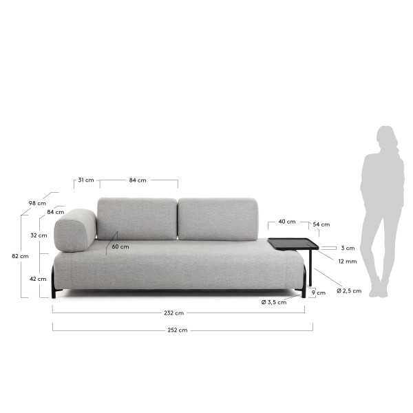 SOFÁ COMPO DE 3 PLACAS BEGE 252 CM...