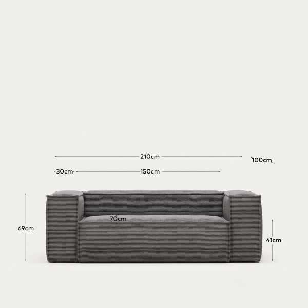 BLOK 2-SEAT SOFA, GRAY HUGE RIBBED...