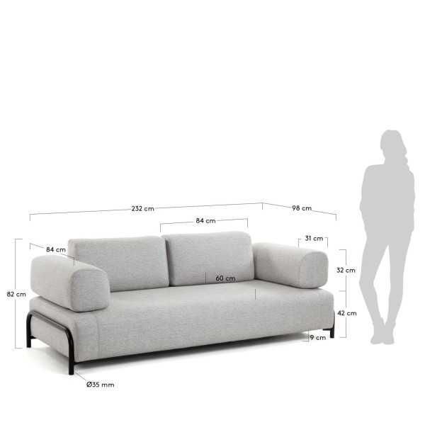 BEIGE 3-SEAT COMPO SOFA 232 CM