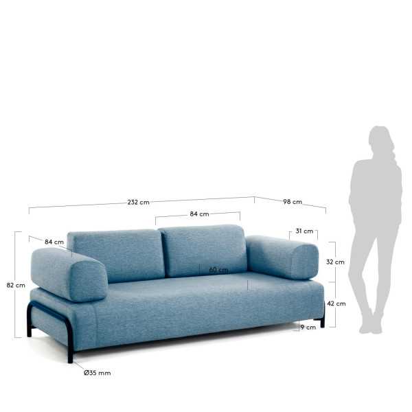 SOFÁ COMPO 3 LUGARES AZUL 232 CM