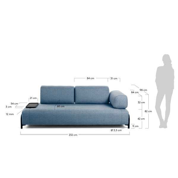 BLUE 3-SEAT COMPO SOFA WITH SMALL TOP...