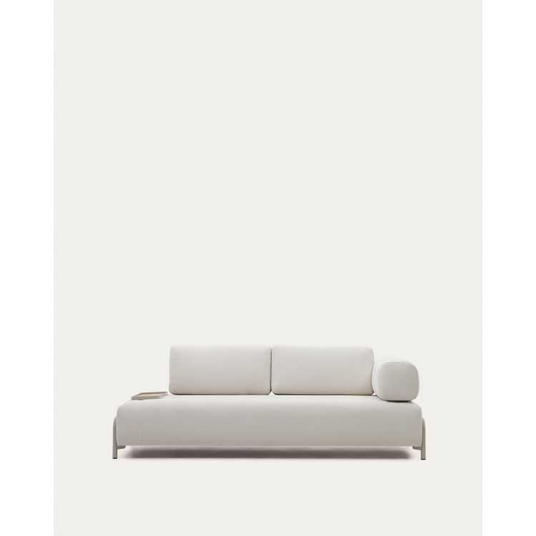 CANAPÉ COMPO 3 PLACES CHENILLE BEIGE, PLATEAU PETIT PLACAGE DE CHÊNE 