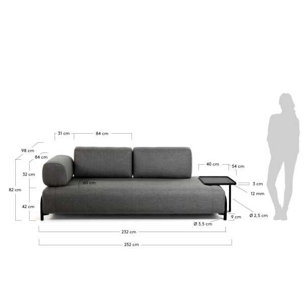 DARK GRAY 3-SEAT COMPO SOFA WITH...